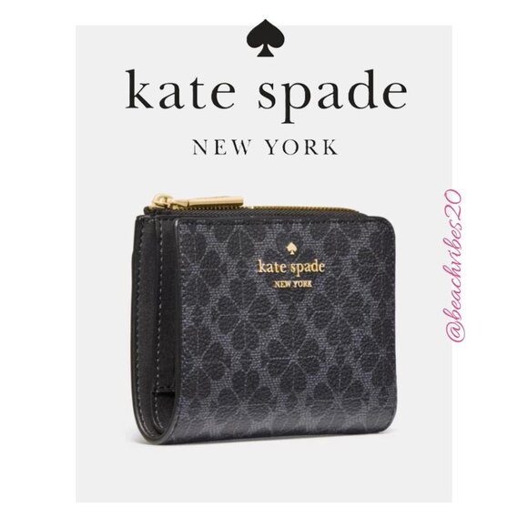 KATE SPADE Spade Flower Small L-zip Wallet Black Flower NWT O-397 - Picture 3 of 4